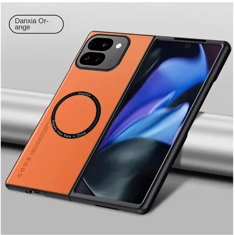 

Чехол для Google Pixel 9 Pro fold 2, жесткий кожаный чехол MagSafe с зарядкой, магнитный защитный чехол для Google Pixel 9 Pro fold 2
