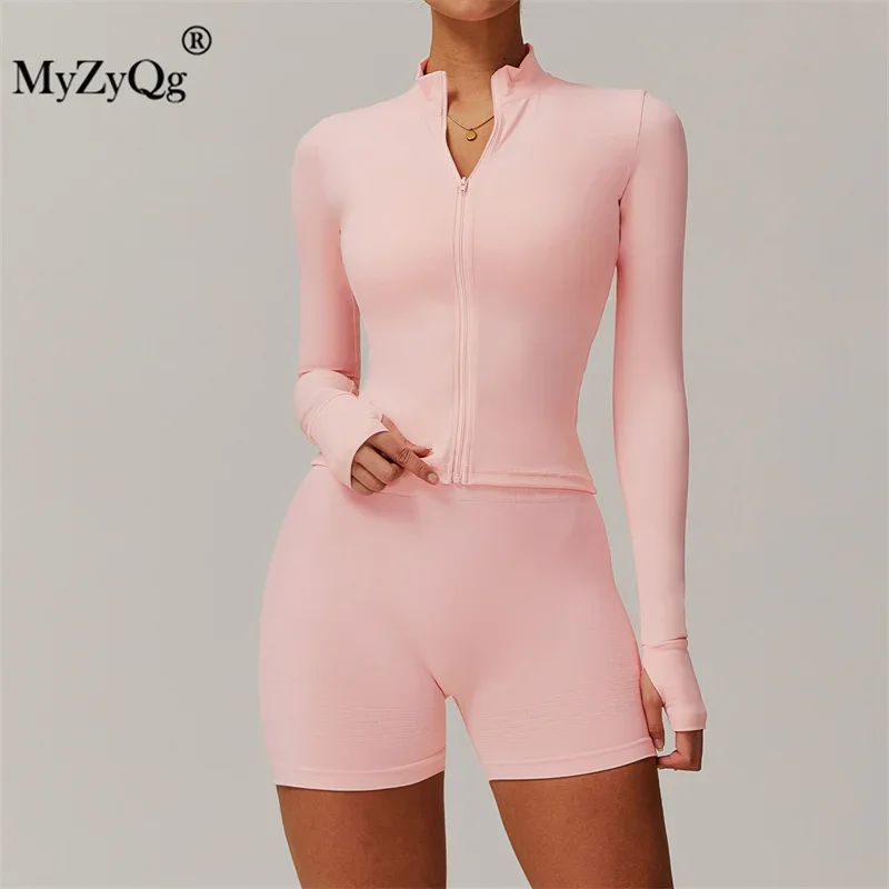 MyZyQg Women Long Sleeve Jackt Shorts Set Sports Outerwear  Outdoor Running Fitness Sports Workout Coat Shorts Suit