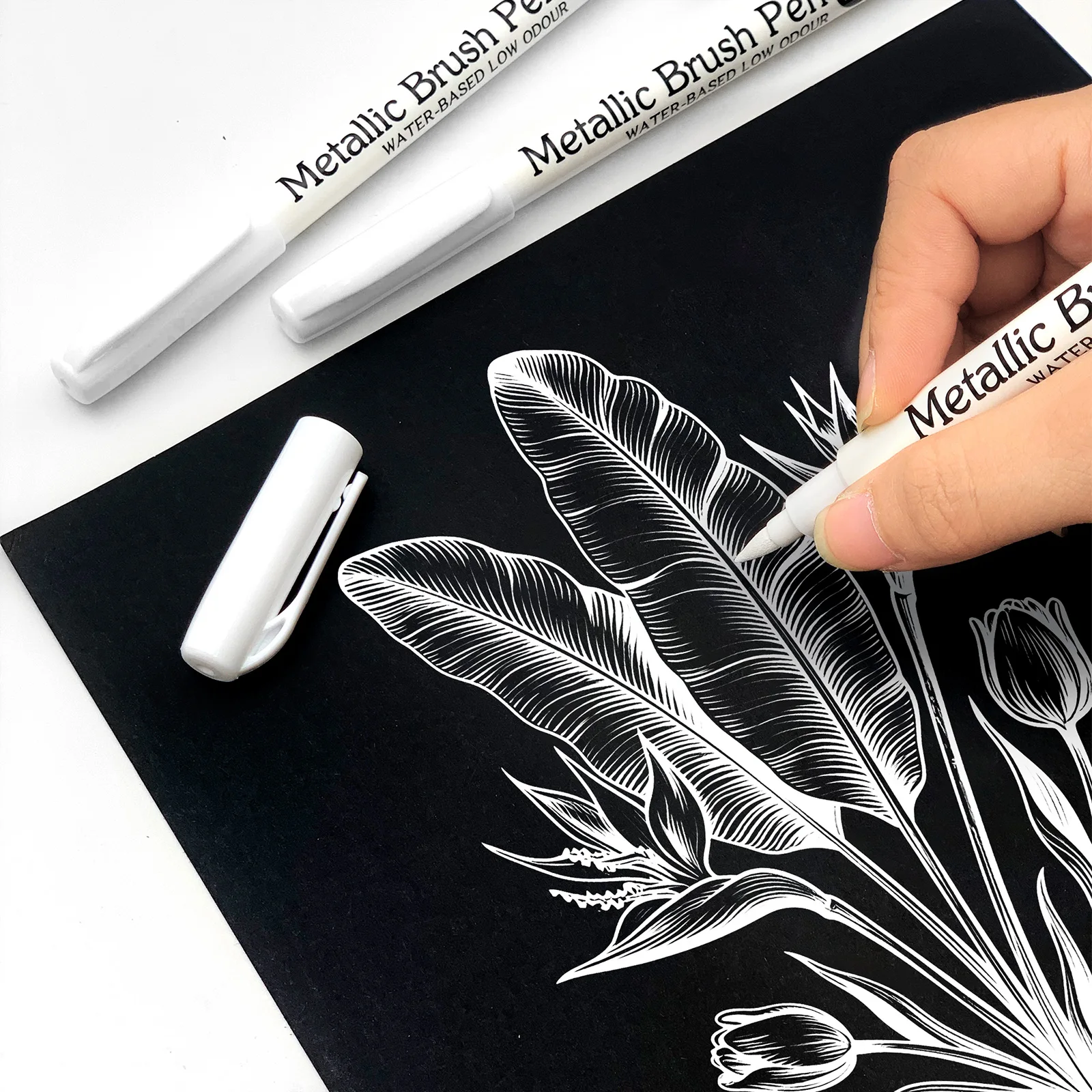 فرشاة أقلام خطاط (ماركر) معدنية أبيض/ذهبي/فضي/نحاس اللون قلم تلوين دائم للحرف اليدوية سكرابوكينغ لوازم مكتبية #3