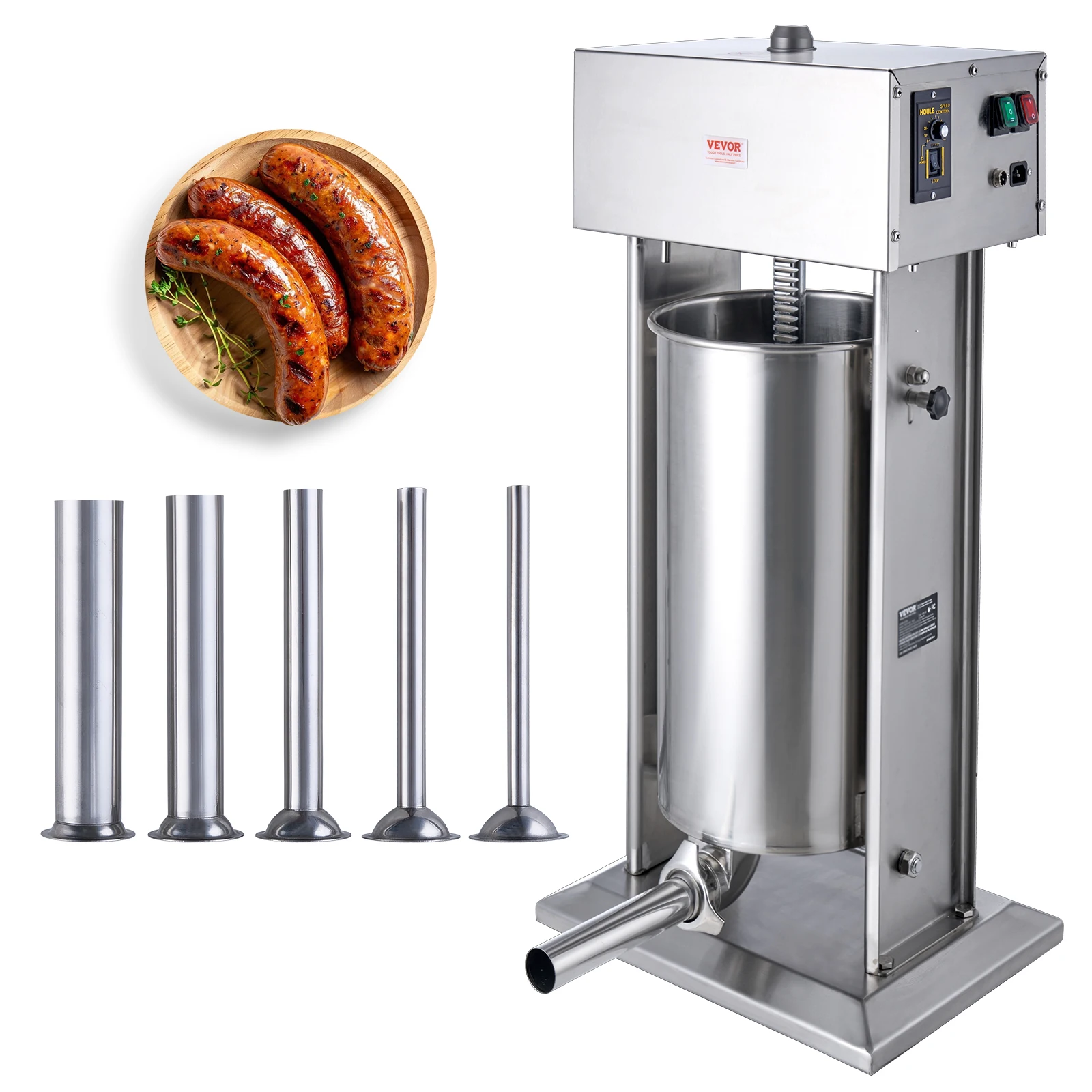 VEVOR Electric Sausage Stuffer, 25L Vertical Meat Stuffer, Stepless Speed Control and Foot Pedal, Food-grade 304 Stainless Steel