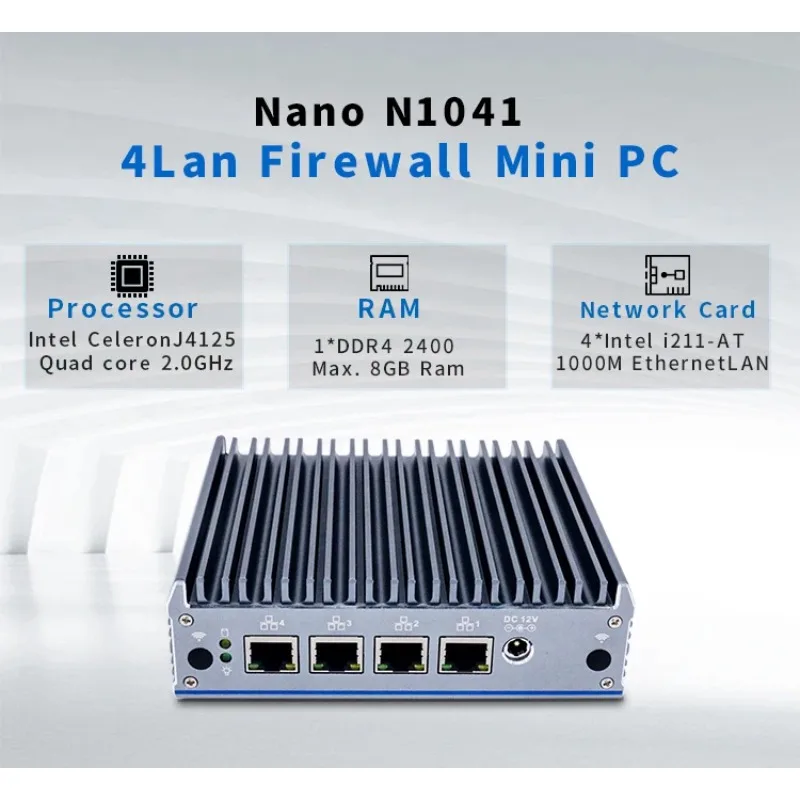 Cheaper J4125 Barebone System Firewall Server Router Computer 4gb Ram Fanless 4 Nic Mini Pc Pfsense For Vpn