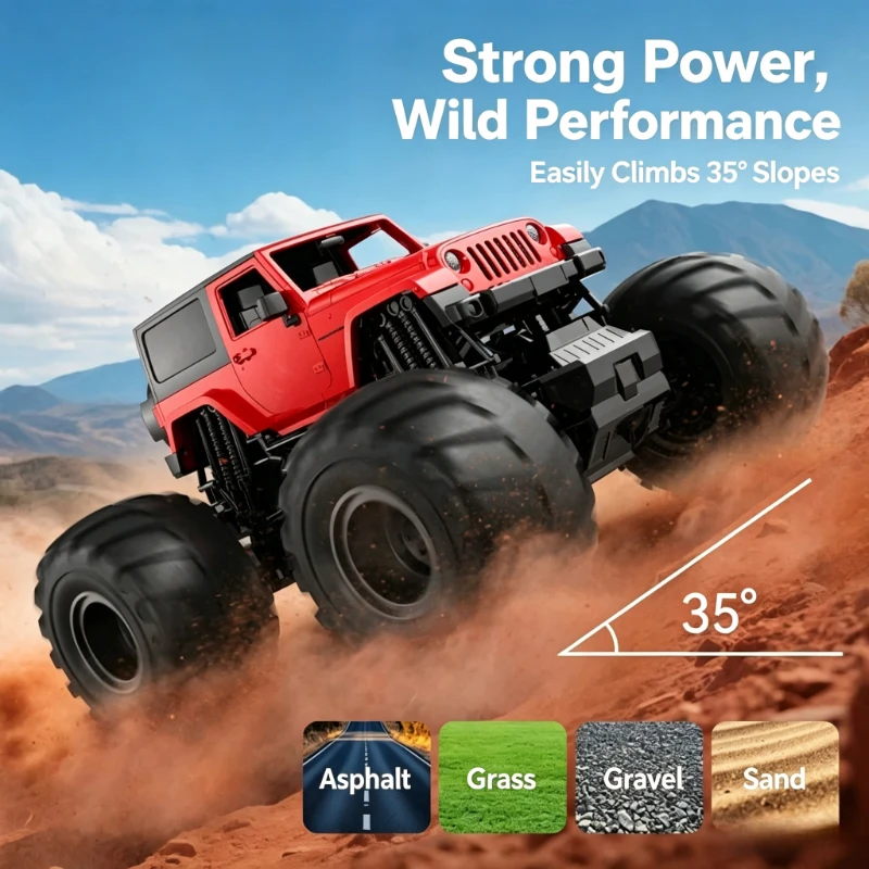 1/14 Remote Control Off-Road Car with Strong Magnet Motor and TPR  Tires 2.4G Remote Control Climbing Car Toy