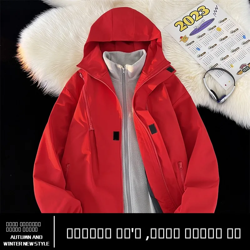 

Красная мужская куртка-трансформер (футболка-куртка) с отстегивающимися элементами, водонепроницаемая, ветрозащитная, для осени и зимы, для альпинизма, больших размеров, повседневная модная верхняя одежда