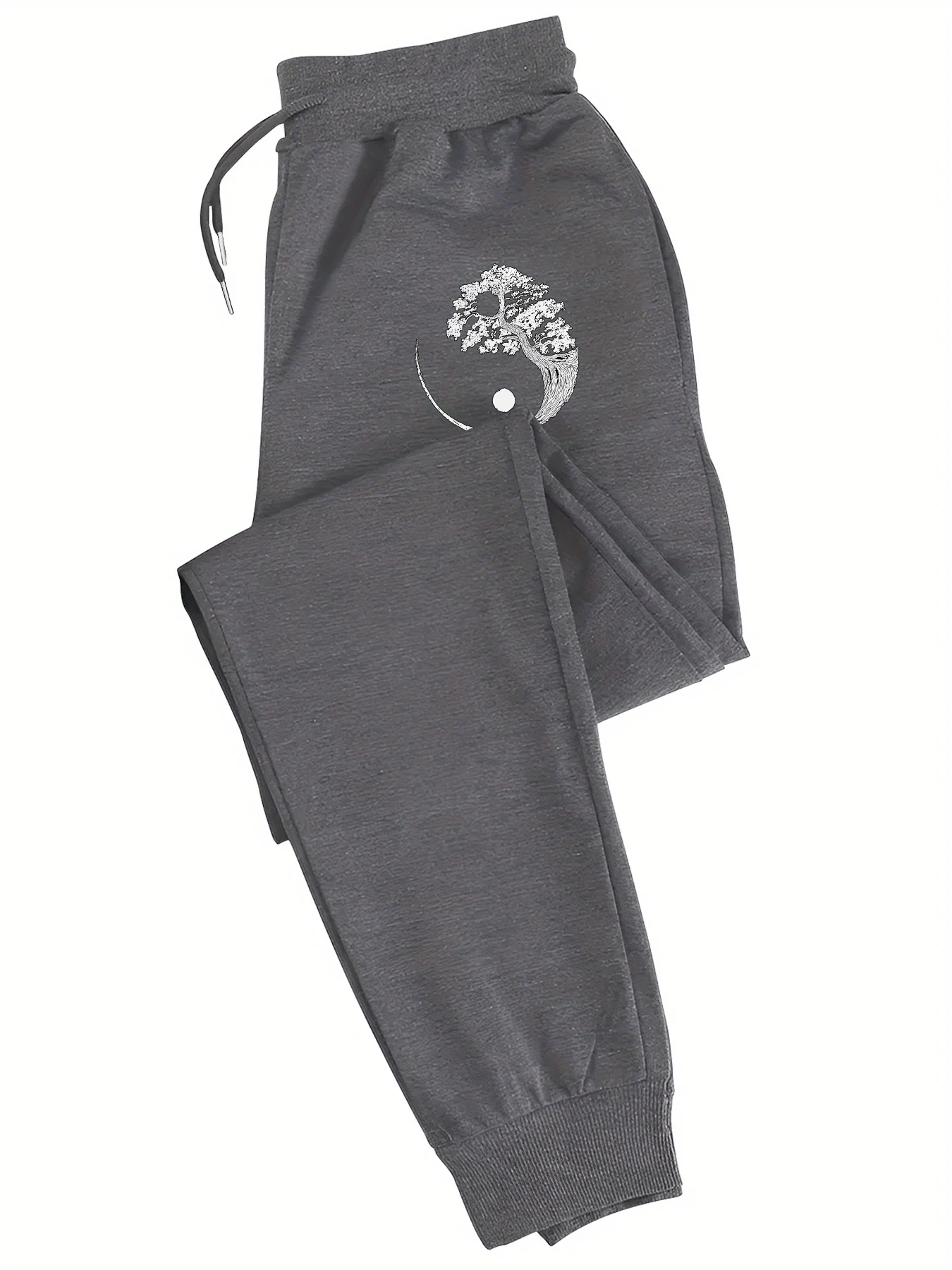 

Men's Tai Chi Pattern Casual Joggers - Elastic Drawstring Waist, Comfort Fit Sports Pants with Pockets men pants