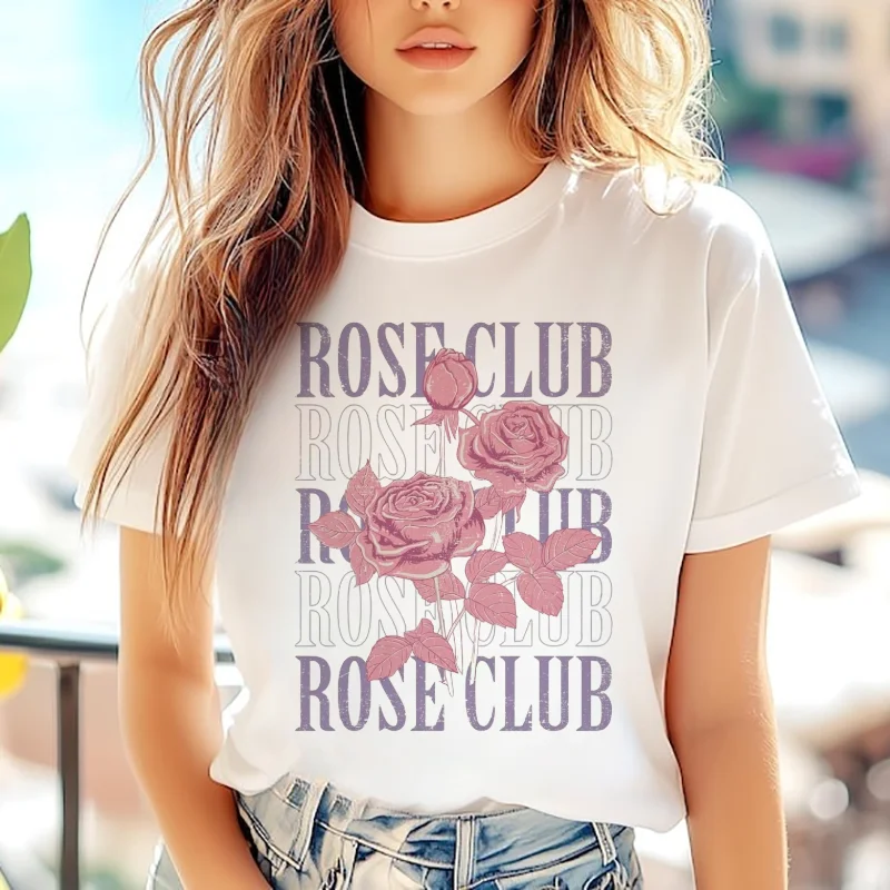 เสื้อยืดพิมพ์ลายพิซซ่าคลับ เสื้อยืดคอกลมลำลอง สไตล์ฤดูร้อนสำหรับผู้หญิง แฟชั่นใหม่สำหรับวันพักผ่อนที่ชายหาด เสื้อยืดสีขาวสำหรับผู้หญิง