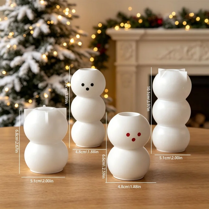 Concrete Candle Base Silicone Mold DIY Christmas Snowman Candle Holder Cement Plaster Resin Molds Ornament Handmade Candlestick