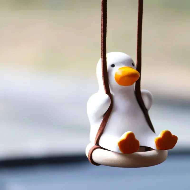 Anime Duck Gypsum Car Ornament Swinging Rearview Mirror Pendant Adorable Decor