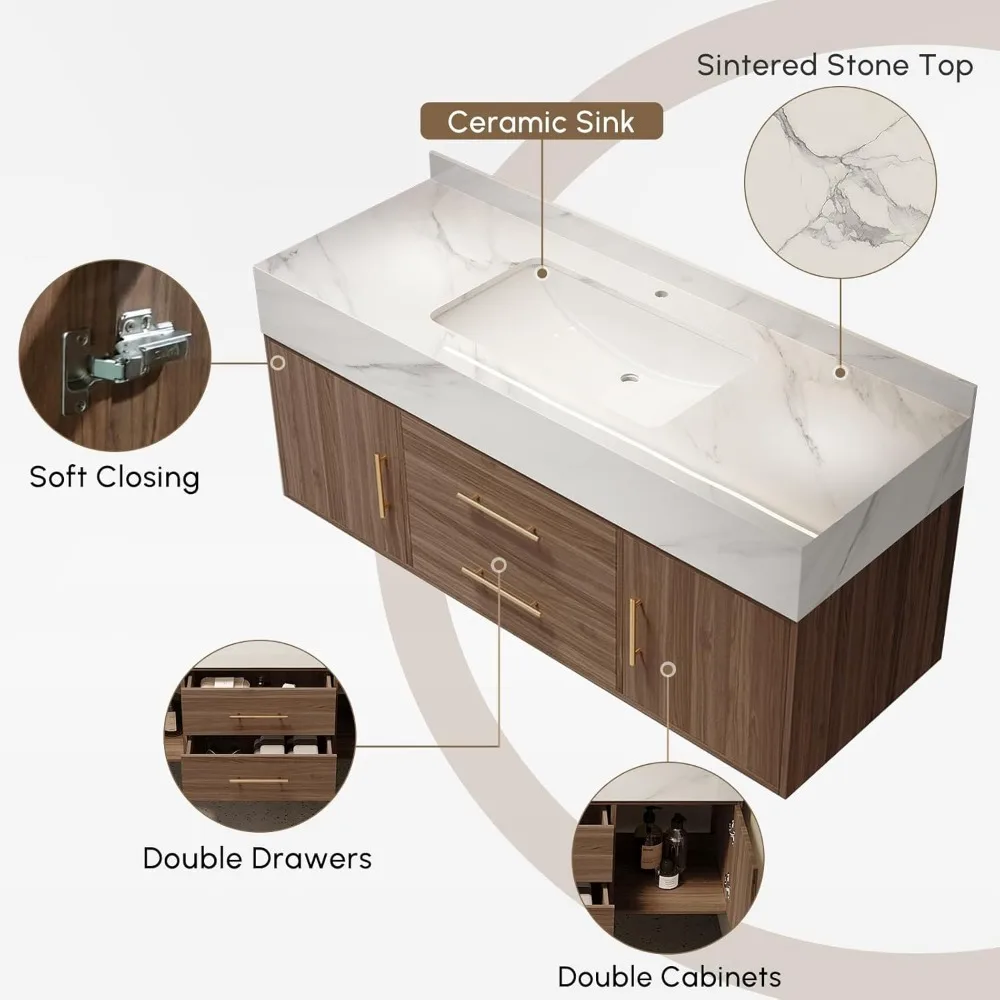 حمام عائم مع حوض سفينة حجرية ملبدة درجين (جوز مع أبواب، 39.4 بوصة)