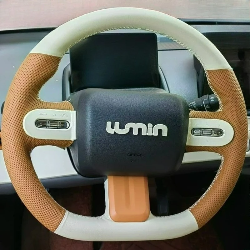 Hand-stitched renovation wear-resistant Non-slip white pink leather car steering wheel cover For Chang'an Origin Lumin 2022‑2025