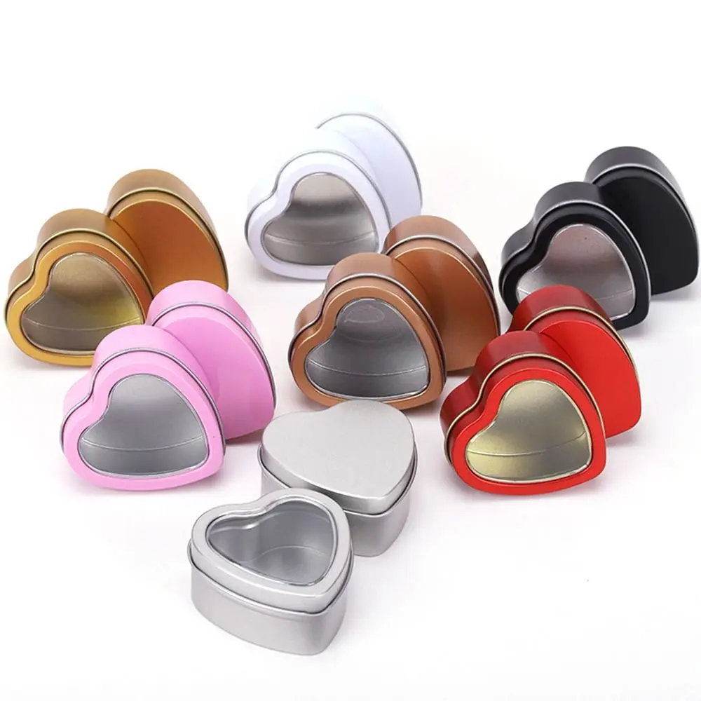 New Refillable Aluminum Jar Tin Heart Shape Candle Nail Candle Cosmetic Container Tea Cans Candy Packaging Box for Cream Balm