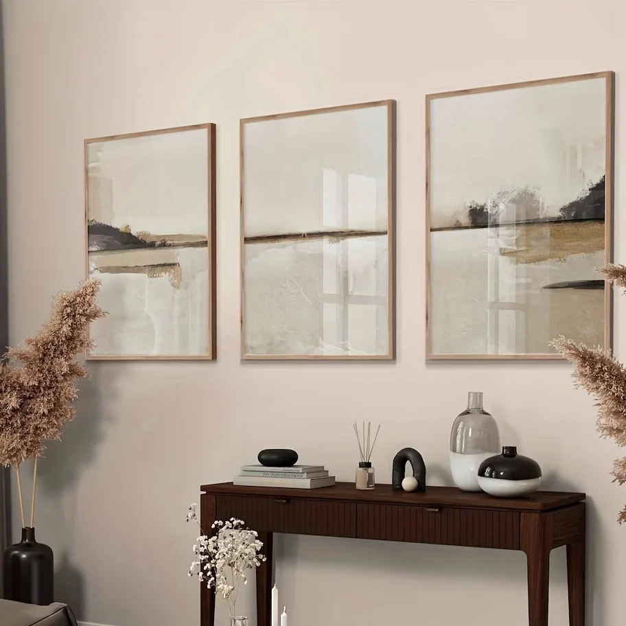 3pcs/set Neutral Abstract Geometric Canvas Prints Nordic Scandinavian Gallery Wall Art Posters for Modern Living Room Home Decor