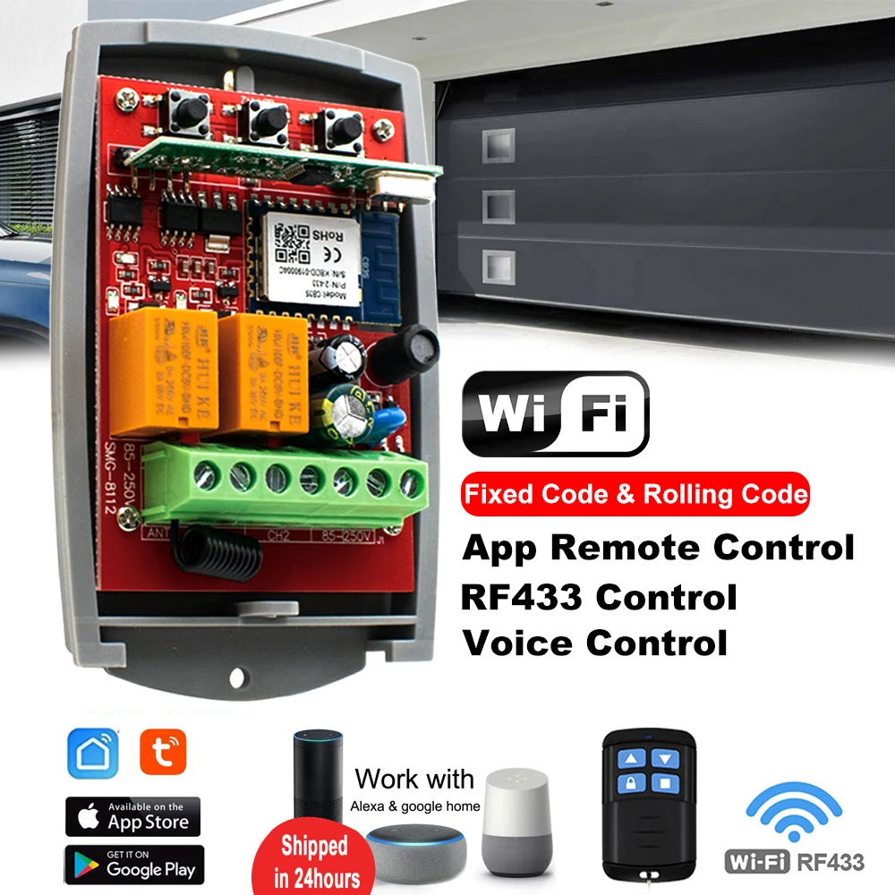 Controle de Portão Automático Sem Fio, Abridor para Abrir Porta, Portão da Garagem, Wi-Fi, Receptor Externo, Tuya, 12V, 24V, 220V, 433