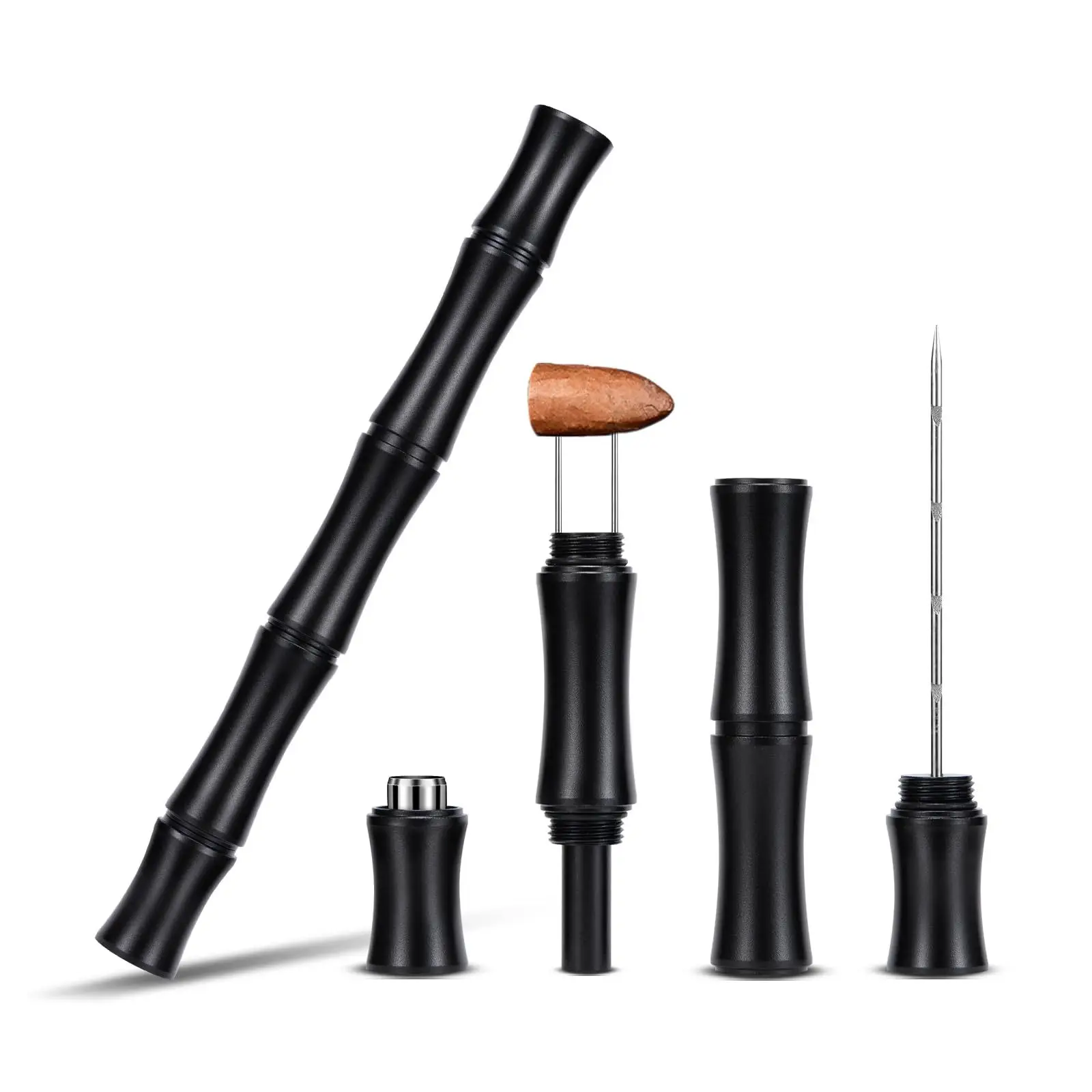 

3-in-1 Multi-Functional Bamboo Cigar Tube Needle Loose Smoke Drill Hole Unblocking Cigar Hole Opener for Smoking Accessories