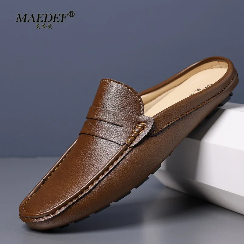 MAEDEF-Mocassins artesanais de couro genuíno para homens, chinelos de camurça, sapatos masculinos ao ar livre, moda casual, novos