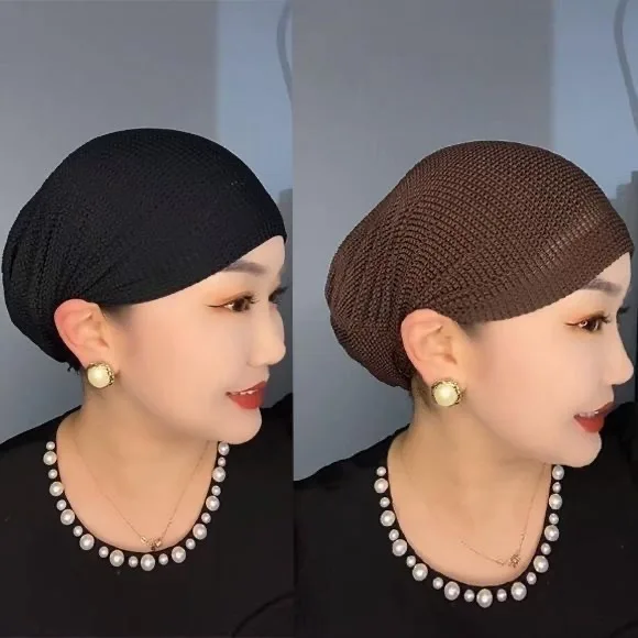 Women's Elastic Breathable Mesh Knit under Scarf Cap Solid Turban Hijab Base Soft Stretch Daily Hair Cover Headwear
