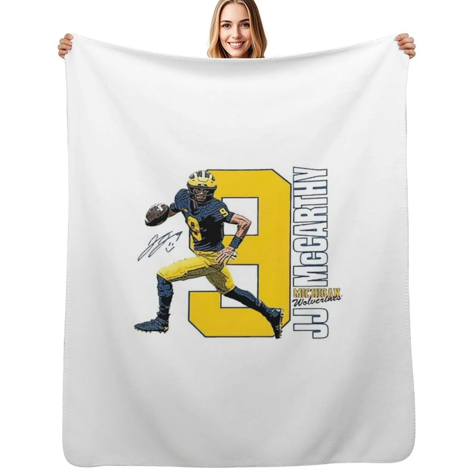 

Valiant University of Michigan Football Gray JJ McCarthy Throw Blanket Camping Furrys Plush wednesday Blankets