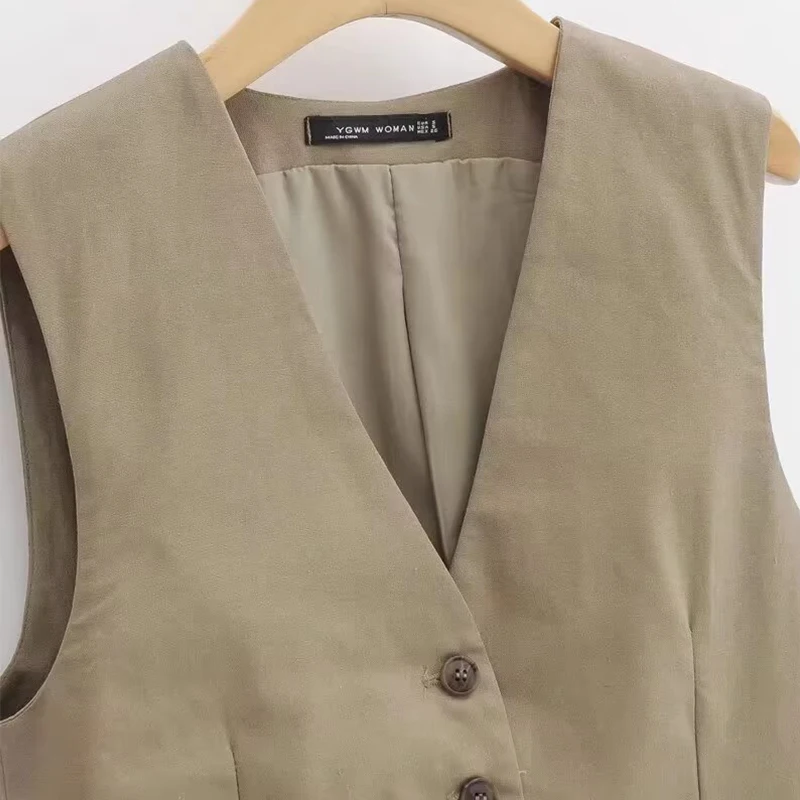 

Ele Commuter ort Vest Women's Faion Linen Blend Spring 2025 V-ne Single Button Closure Polyester Fiber Z