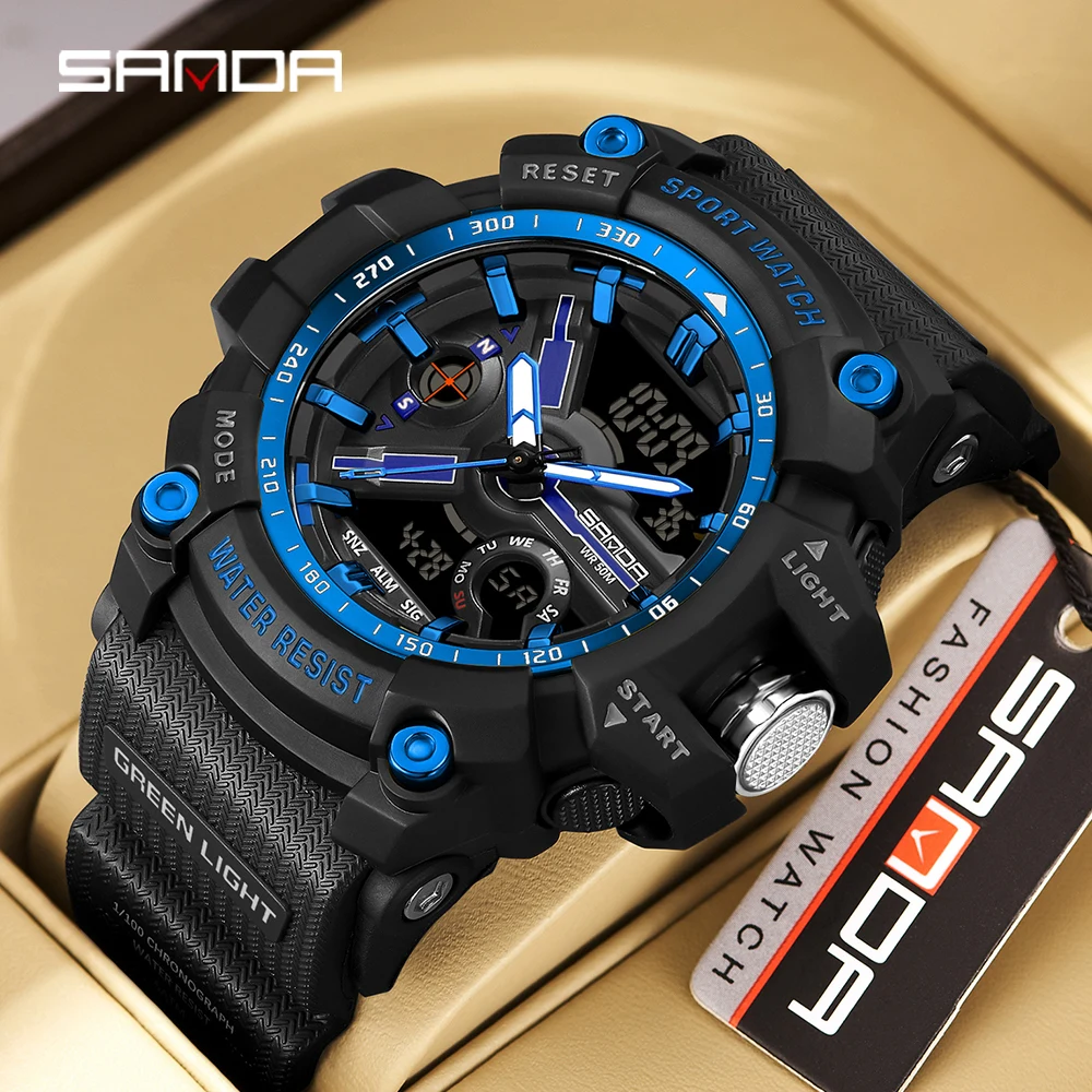 SANDA 3179 Men's Electronic Watch Sports Multi Functional Waterproof Night Light Dual Display Men's Electronic Watch