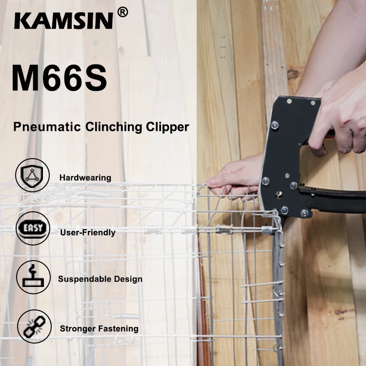 KAMSIN M66S Pneumatic Clinch Clipper, Light Clinching Clipper, Fits 6.2mm Crown Clips,Air-Powered Tool for Car Seat, Animal Cage