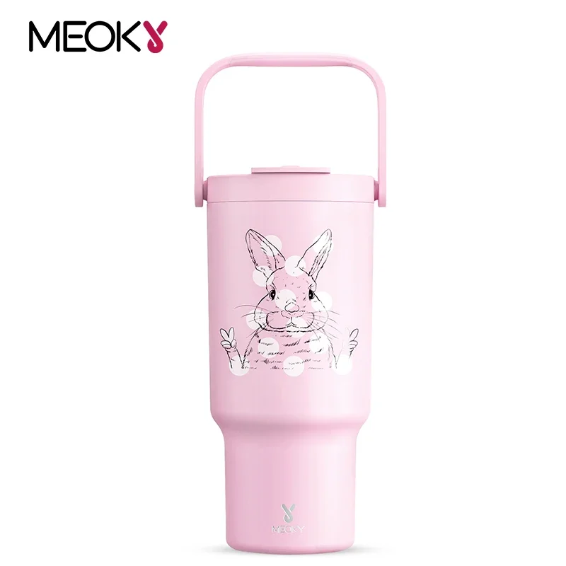 

Meoky 32oz Cup Easter Stainless Steel Insulated Water Bottle Thermal Coffee Car Cup Cold Hot Mug Vacuum Flask With Handle Straw