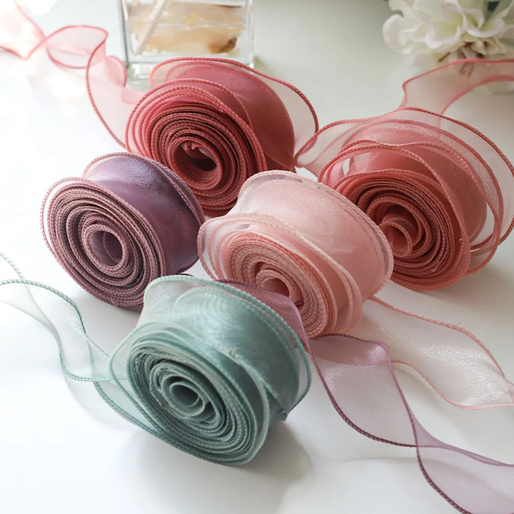 40mm 10 yards Roll of Satin Ribbon Mesh Fabric Flower Bouquet Wrapping Organza Ribbon Flower Pattern Decorating Weddings