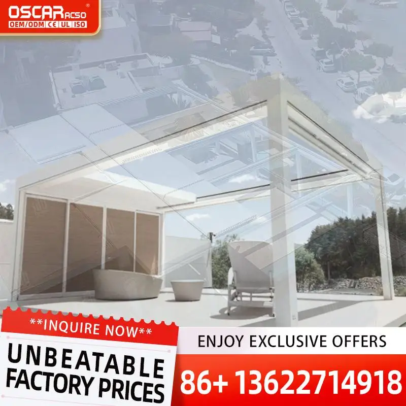 

Motorized Retractable Outdoor Awning with LED Light Aluminum Frame for Conservatory Garden Patio Retractable pergola