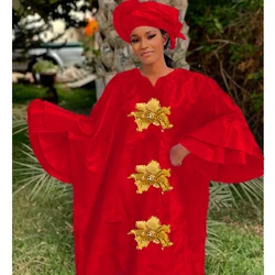 African Femme 2023 Nouveauté Bazin Riche Long Dresses Large Size Top Quality Basin Riche Dashiki Robe Clothing With Headscarf