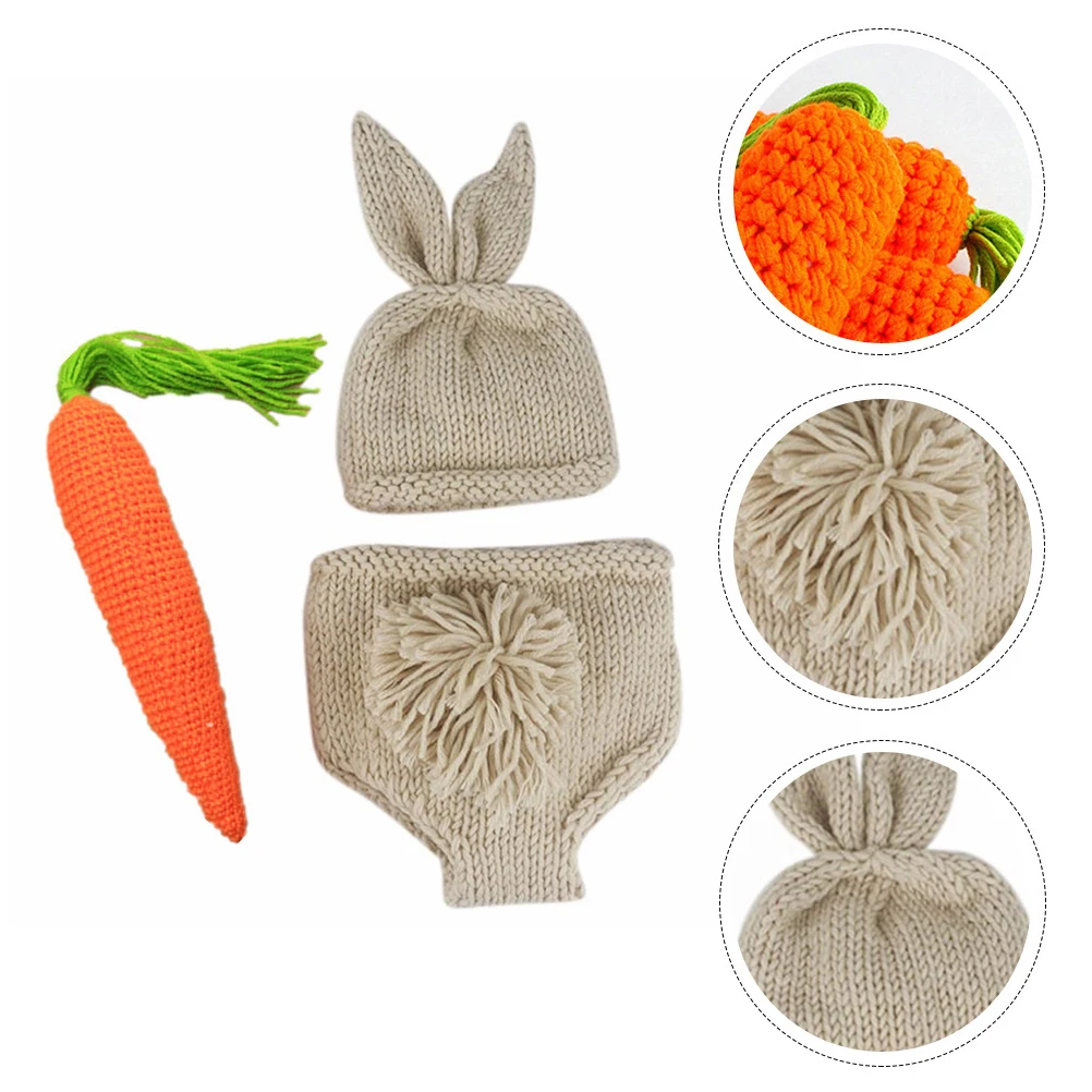 

1 set Lovely Photography Costume Set Newborn Photo Outfits Bunny Design Crochet Clothes Infant Props Woolen Knitwear Party