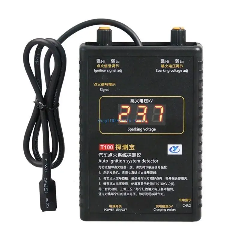 

33WB Engine Coils Tester T100, Comprehensive Car Ignition Systems Diagnostic Device Battery Checking for Professional
