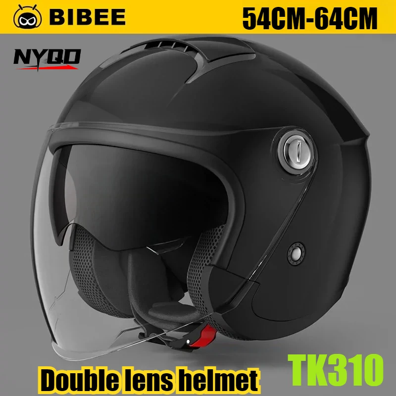 

BIBEE TK310 Motorcycle Helmet Winter Warm Electric Bike Scooter Half Helmet Men Women Double Lens 3/4 Open Face Helmet
