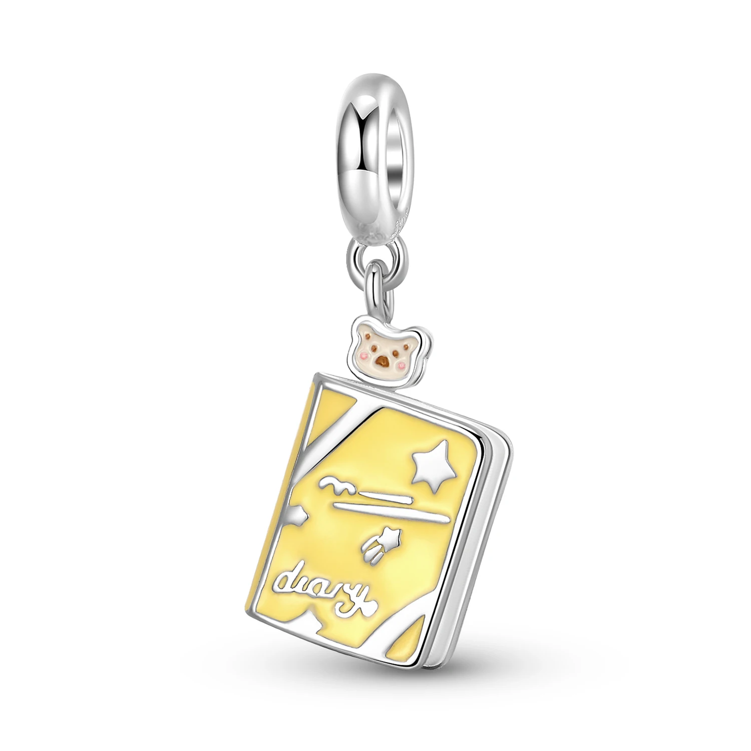 

925 Sterling Silver Little Bear Diary Yellow Book Irregular Pendant Charm Bead Fit Original Bracelet Diy Jewelry Accessories