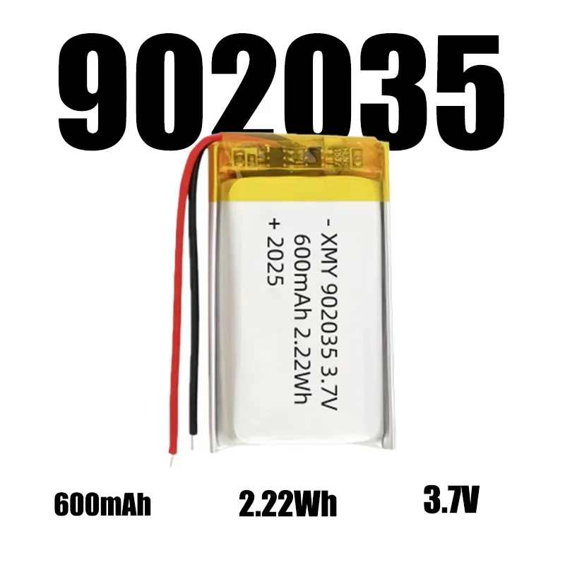 902035 3.7V  600mAh Lithium Battery Polymer LiPo Rechargeable Battery 1~10Pcs   For MP3 DVD PAD Camera GPS Laptop Bluetooth