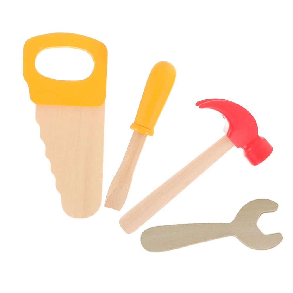 

4pcs Wooden Tool Set Kids Educational Construction Hammer Saw Screwdriver Montessori Play Set For Birthday Party Game Activities