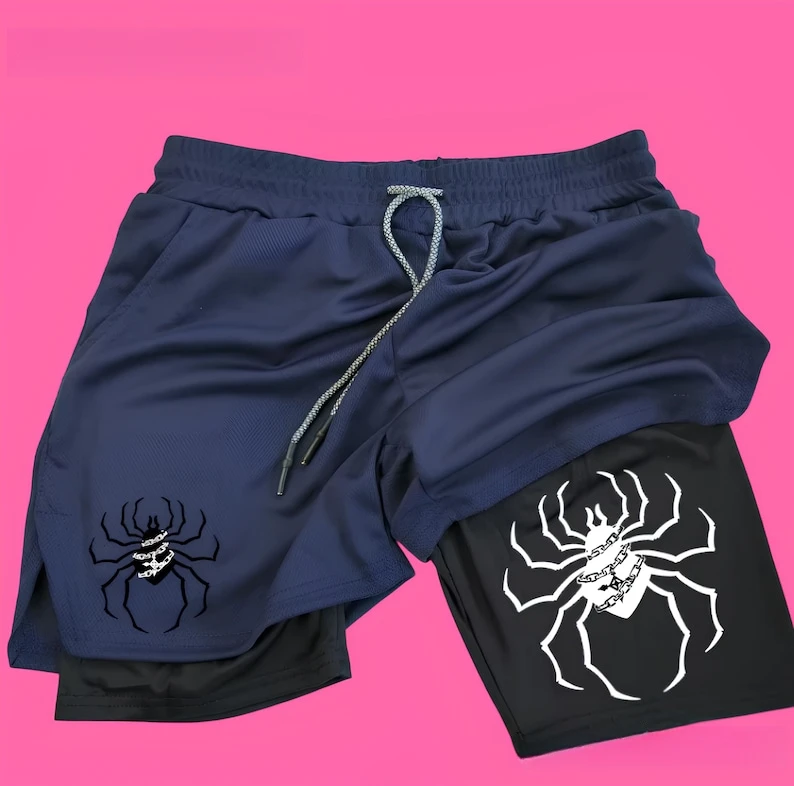 

2 in 1 Anime Casual Gym Shorts Men Women,HxH Spider Gym Anime Shorts, Anime Gym Fitness Shorts,Anime Casual Sport Shorts HxH