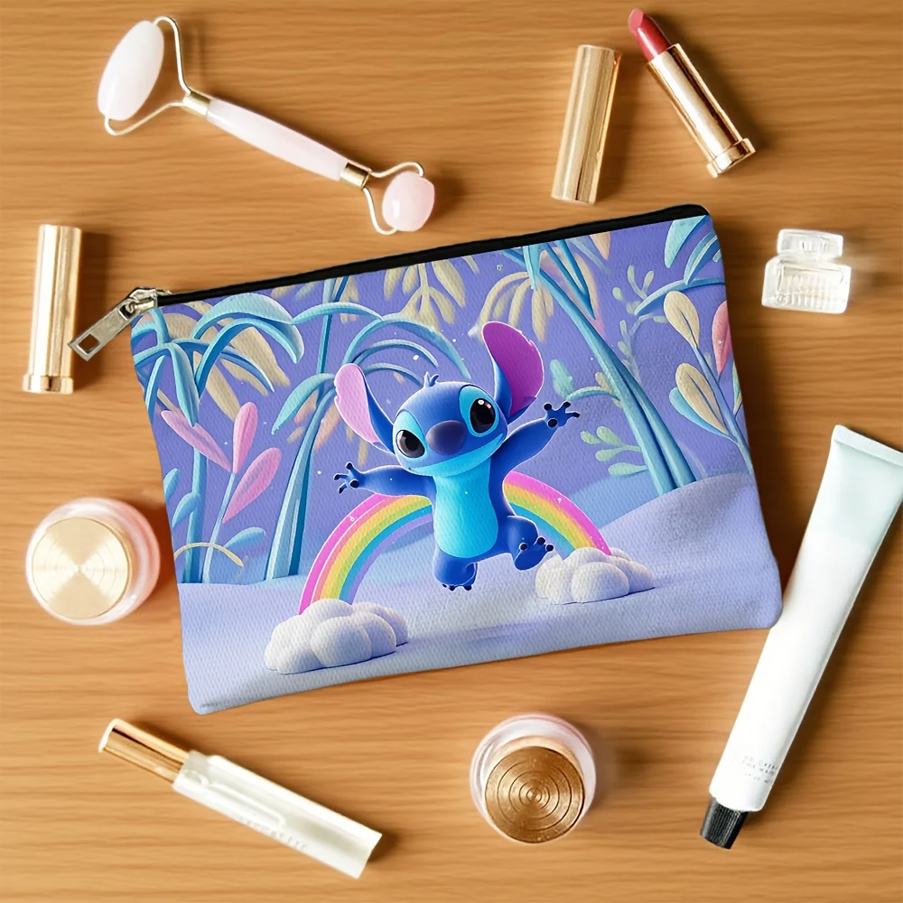 1 حقيبة مستحضرات التجميل ديزني رينبو ستيتش، حقيبة تخزين المجوهرات، حقيبة تخزين مثالية للسفر بسحاب - هدية عيد ميلاد ممتعة