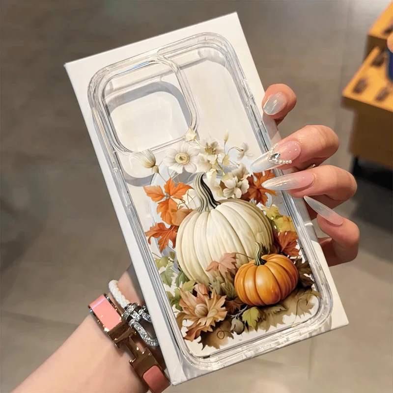 

Autumn Fall Pumpkin Maple Leaves Phone Case For Samsung S25 S24 Plus S22 S23 Ultra S21 FE Magnetic Wireless Charging Back Cover