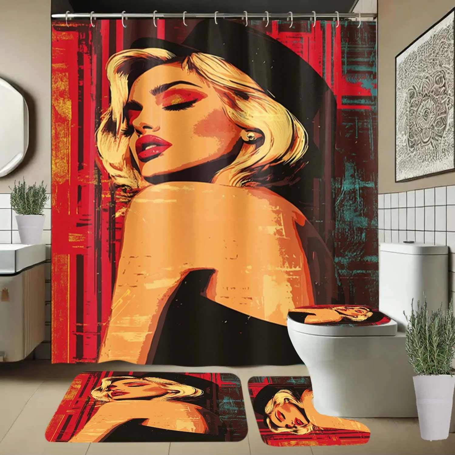 

4 шт., занавеска для душа с рисунком перьевого волка и крючками, занавеска для перегородки ванной комнаты, аксессуары для ванной комнаты, украшение для дома