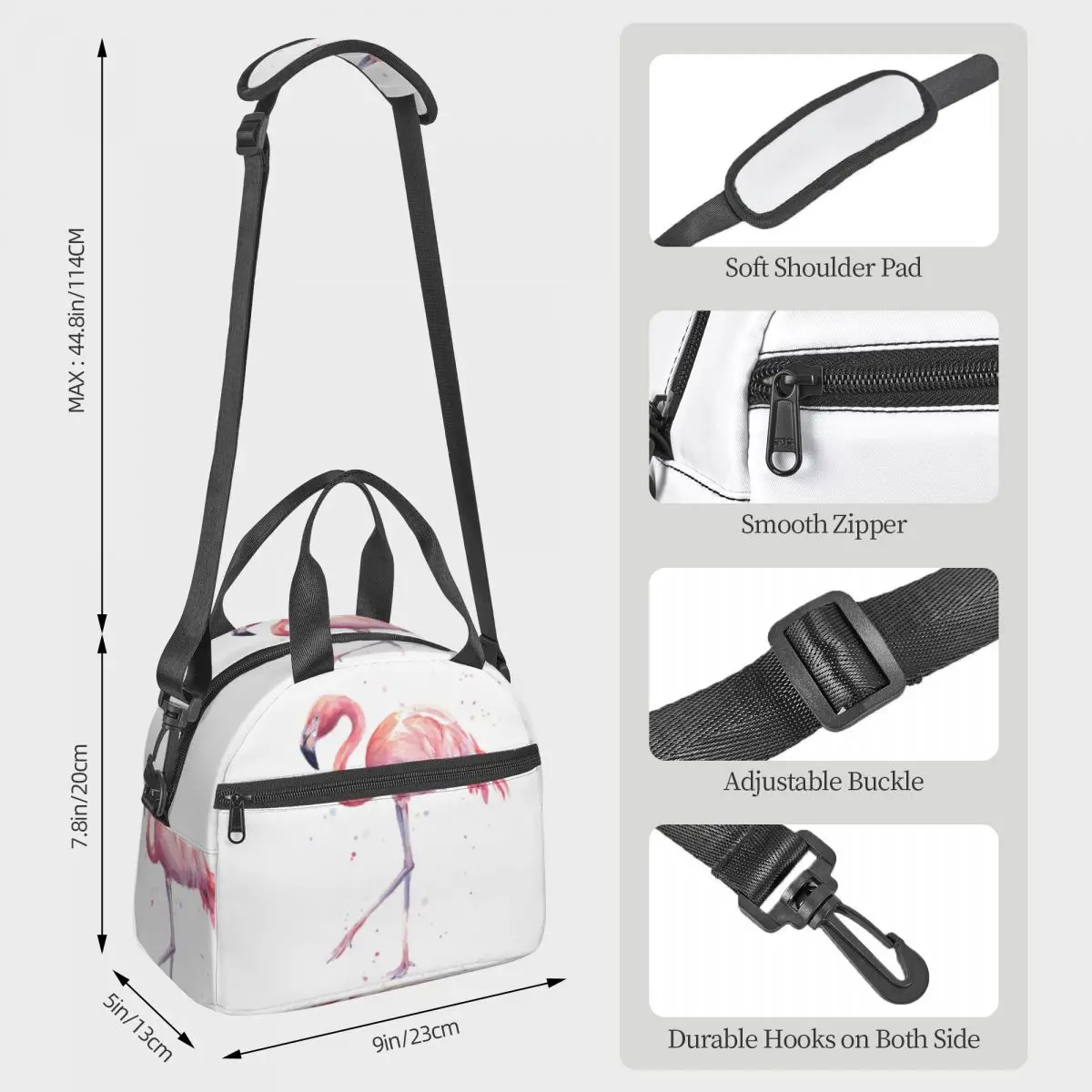 Flamingo Watercolor Painting Lunch Bags Insulated Bento Box Leakproof Lunch Tote Picnic Bags Cooler Bag for Woman Travel