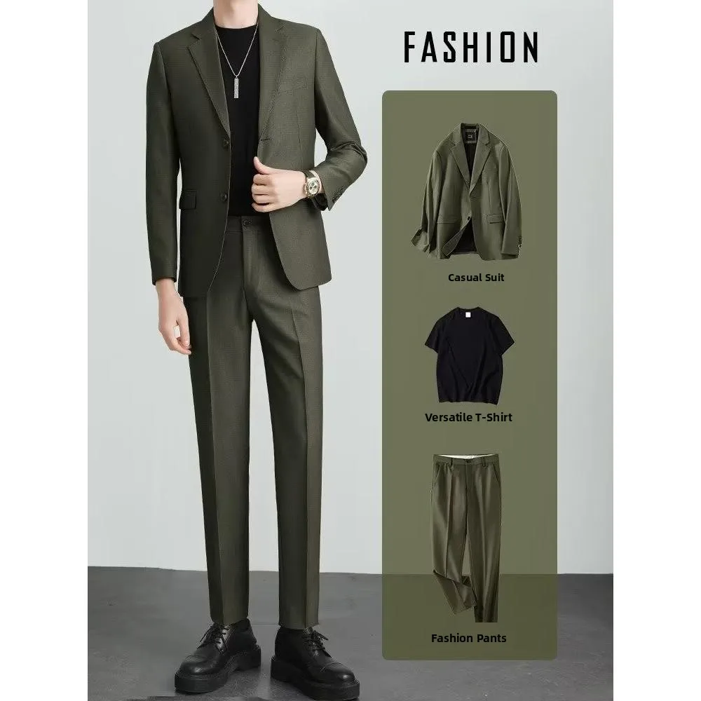 

Мужской костюм-двойка Chuanze: приталенный, повседневный, в корейском стиле, с рубашкой и брюками