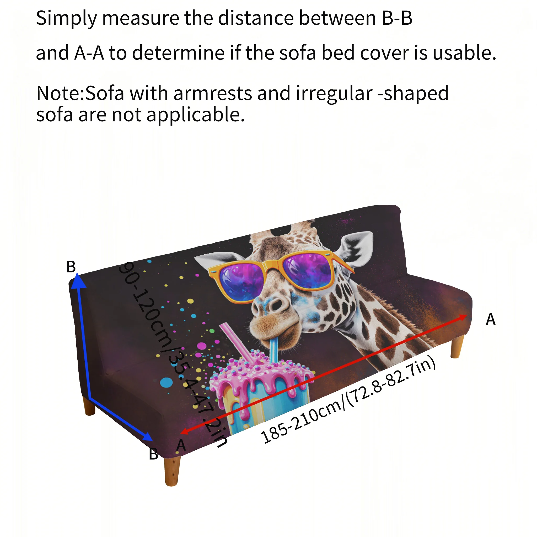 Cute giraffe sweet drink printed sofa bed cover, living room sofa bed cover, dustproof machine washable sofa bed cover