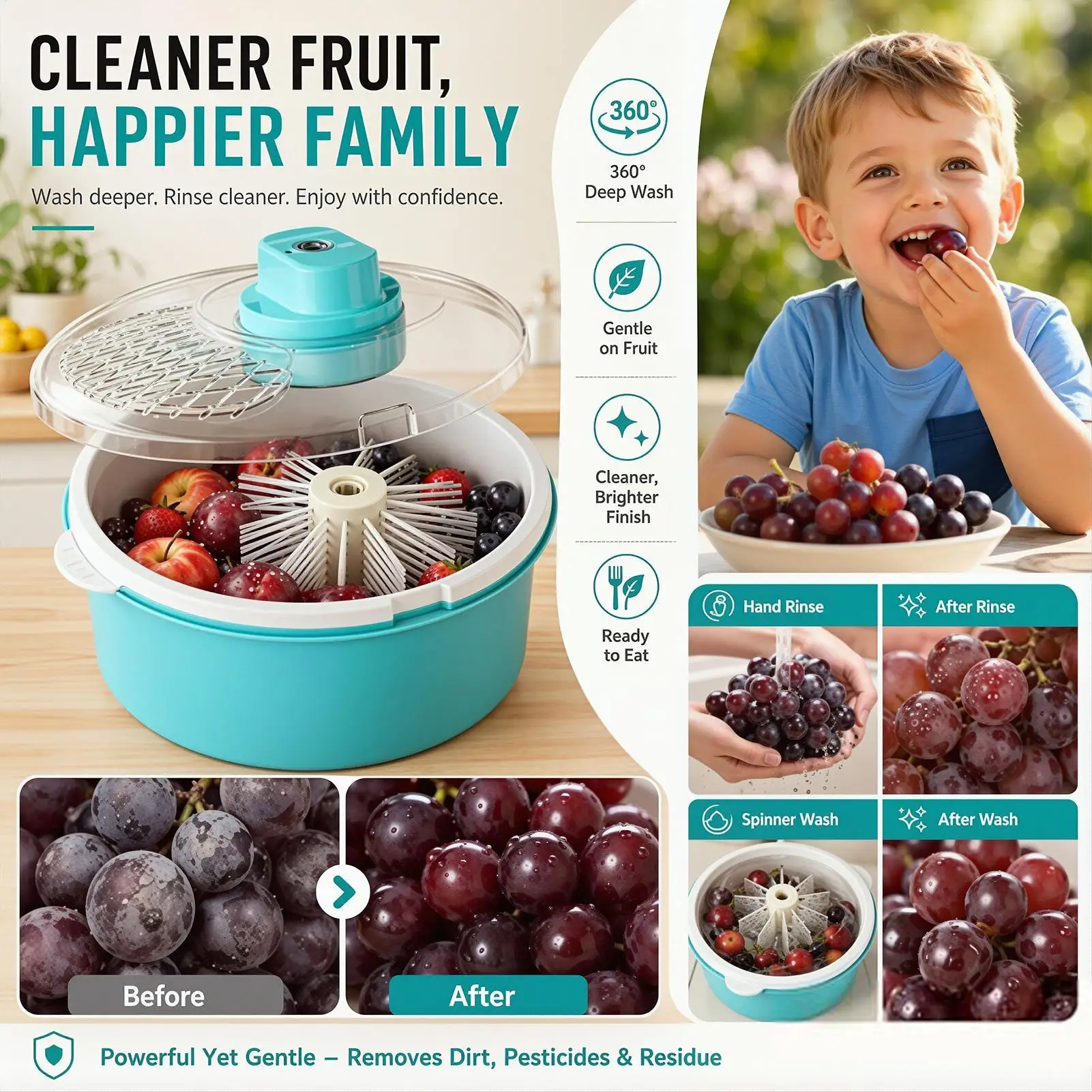 Fruit Cleaner Spinner Large Electric Berry Produce Lettuce Spinner Produce Cleaner Device 360 Degree Rotation Drainer For Home
