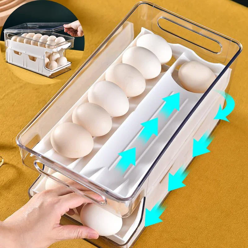 Slide Type Refrigerator Egg Tray Egg Storage Box Fresh-Keeping Egg Holder Transparent Refrigerator Food Container