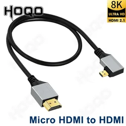 Kabel 8K 60Hz Micro HDMI do HDMI pod kątem 90 stopni Ultracienki przewód wyświetlacza HDCP 3D HDR do laptopa Monitor HDTV Kamera Tablet