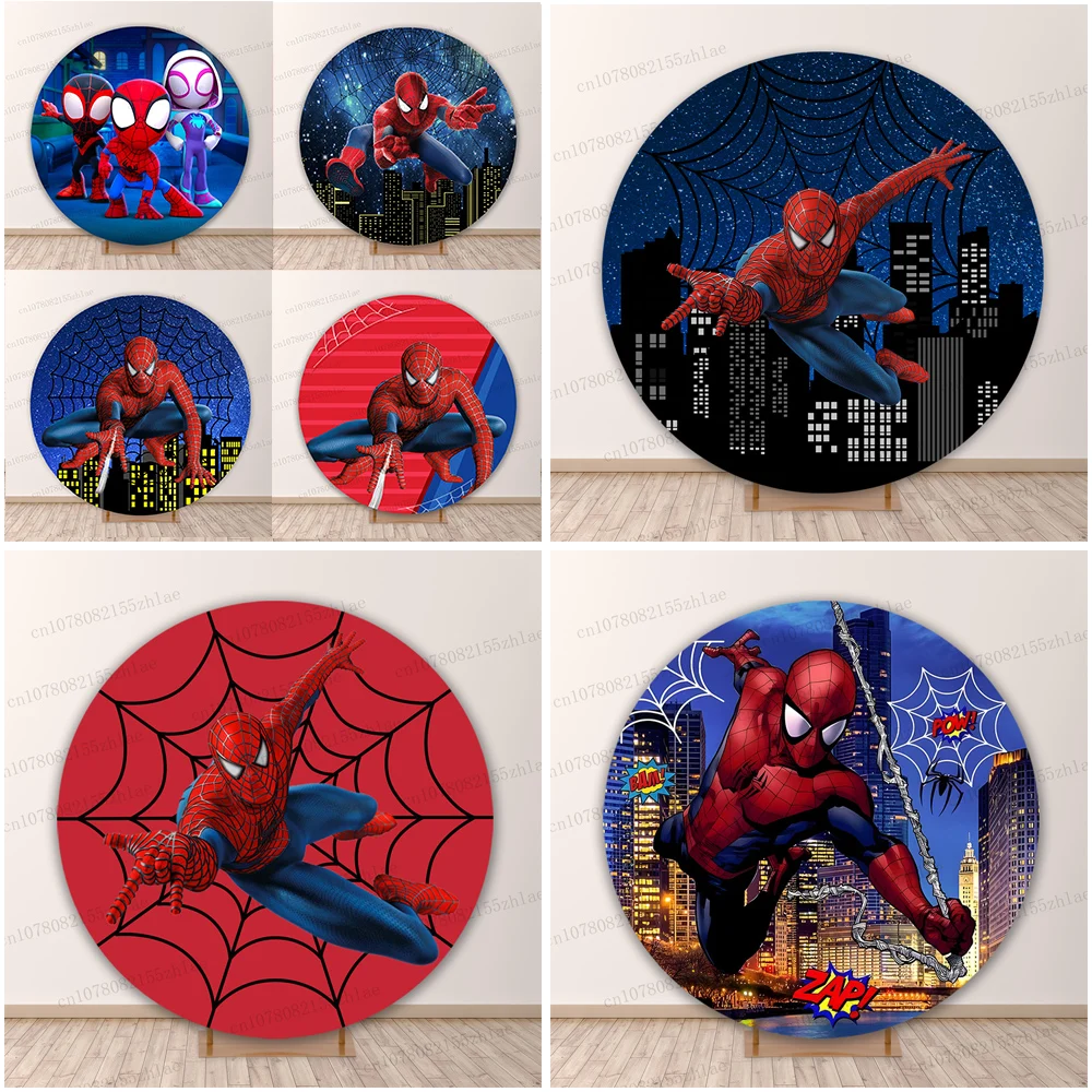 

Marvel Avengers: Spider Man Birthday Party Round Photo Backdrop Baby Shower Photo Background Cartoon Banner Photography Backdrop