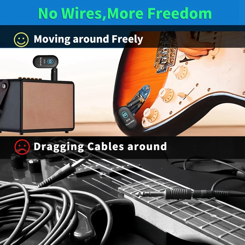 A14 Wireless Transmission Guitar Bass Electric Blowpipe 2.4 Receiver Transmitter 6.35 Transceiver Transmission System