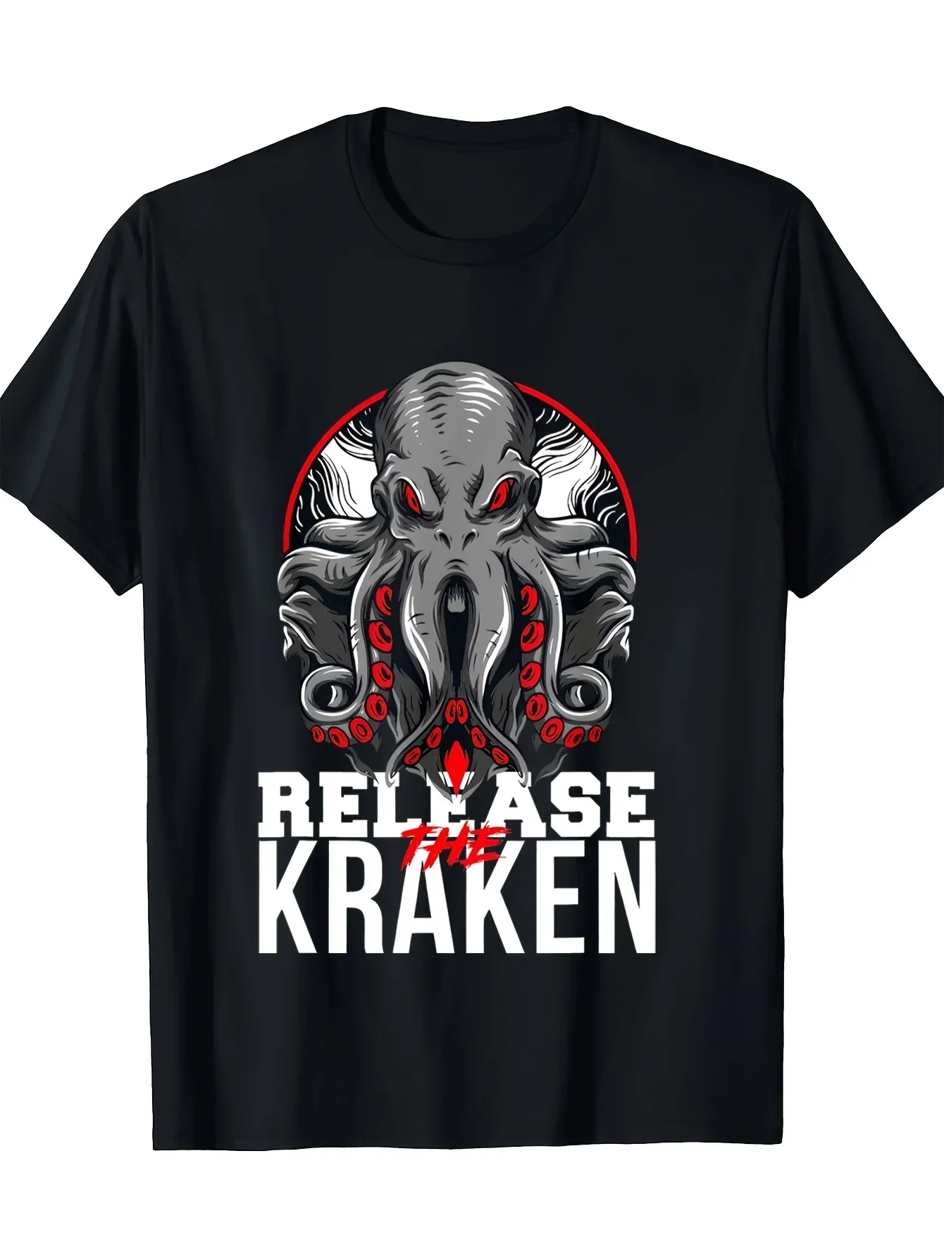 New Men'S Single-Piece Round Neck T-Shirt Featuring a Enormous Octopus Design, Suitable for Casual Wear Throughout The Year, Per