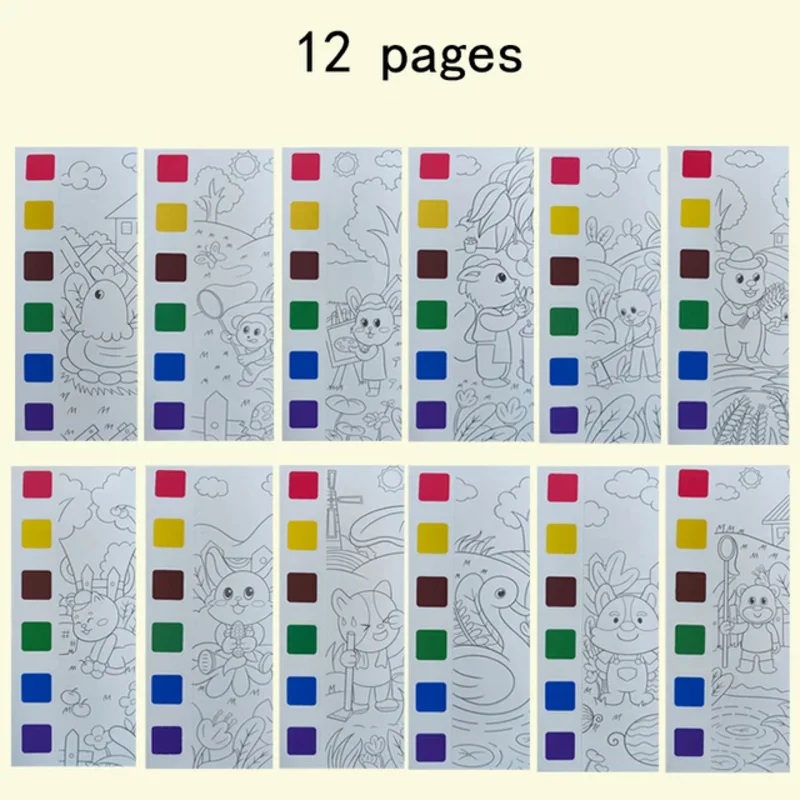 12ชิ้นกระดาษโน๊ตติดกาวสำหรับเด็กหนังสือภาพกราฟฟิตีภาพวาดและระบายสีปากการะบายสีน้ำสมุดระบายสีของเล่นเด็กเพื่อการศึกษา