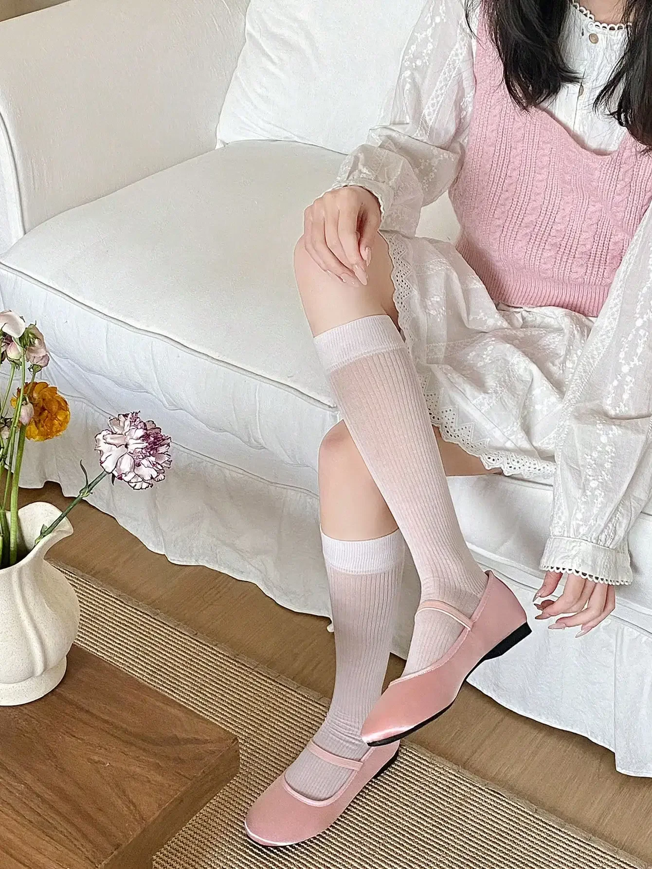 Damen-Seidensocken, hochwertig, neue Mode, Frühling und Sommer, kniehohe Socken für Mädchen, Schulstil, einfache, lässige lange Socken – Detail 6