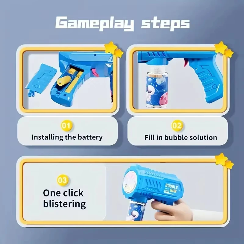 Máquina de bolhas de céu estrelado, 10 buracos, portátil, totalmente automática, brinquedo de bolhas, pistola de bolhas infantil