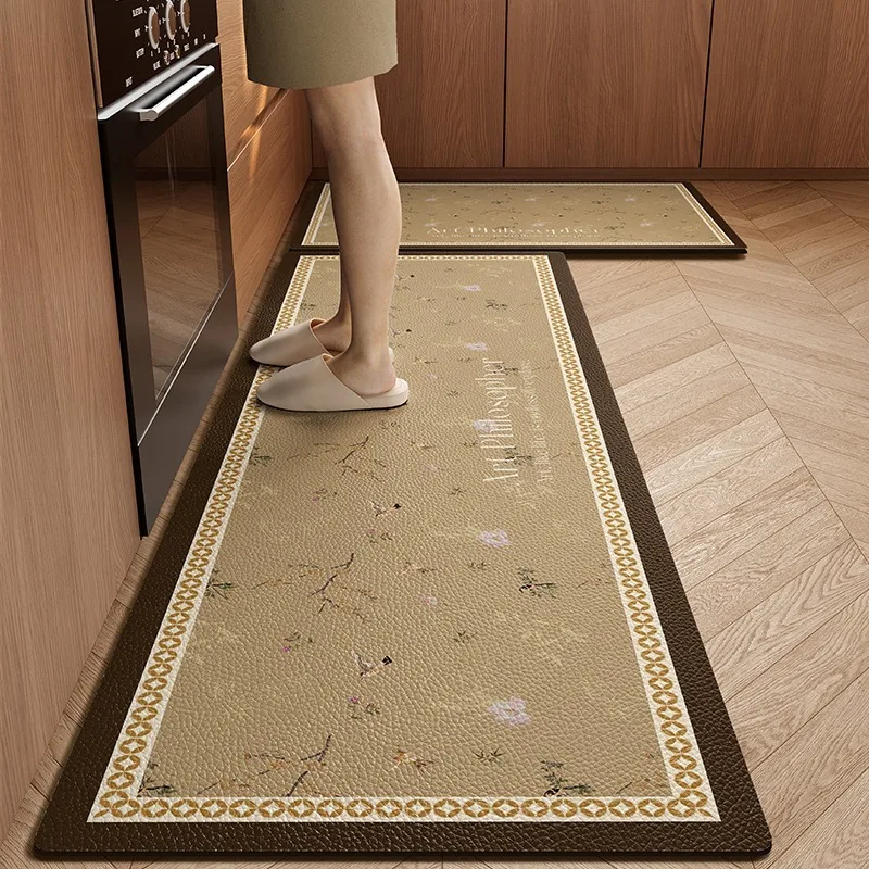 

High-end Long Kitchen Floor Mats Hallway Entrance Bathroom Foot Mat Non-slip Waterproof Dirt-resistant Pvc Leather Carpet Ковер